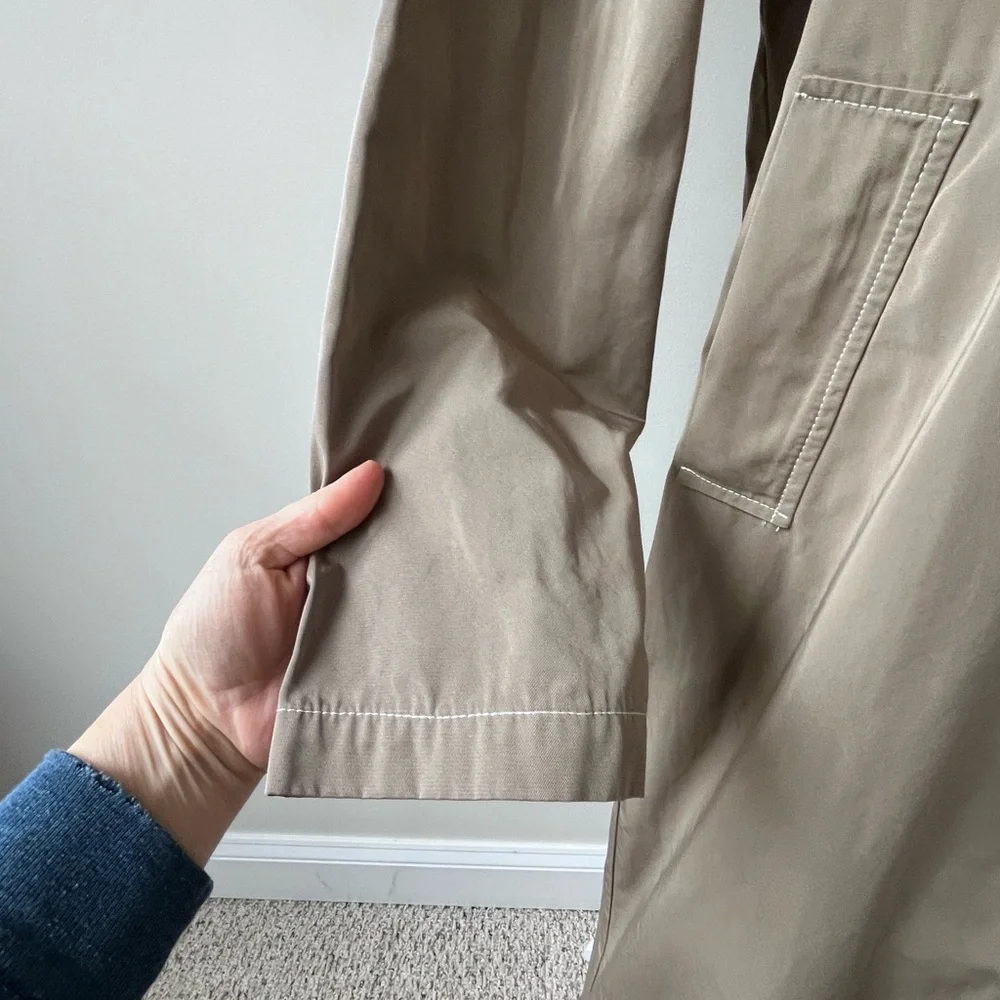 Ih Nom Uh Nit Taupe Long Raincoat with Contrast Stitching and Snap Buttons - Picture 8 of 11